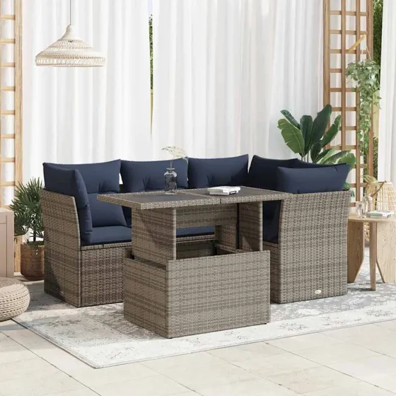 vidaXL 5-delssofasæt med hynder, polyrattan akacietræ grå