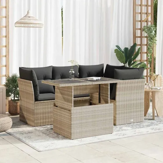 vidaXL 5-deles polyrattan sofasæt med hynder lysegrå