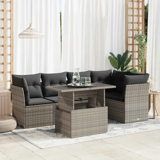 vidaXL 6-delssofasæt med hynder, polyrattan grå