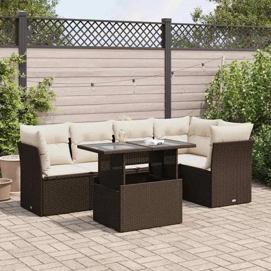 vidaXL 6-delssofasæt med hynder polyrattan brun