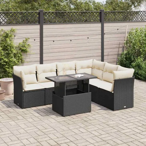 vidaXL 7-deles sofasæt med hynder polyrattan sort
