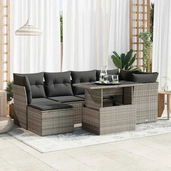 vidaXL 7-deligt havesofasæt med hynder i polyrattan grå