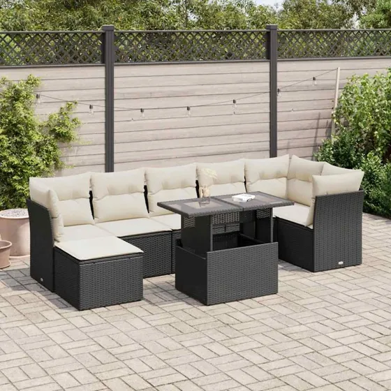 vidaXL 8-delssofasæt med hynder, polyrattan, sort