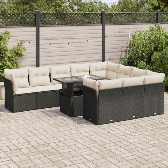 vidaXL 11-delssofasæt med hynder, polyrattan sort