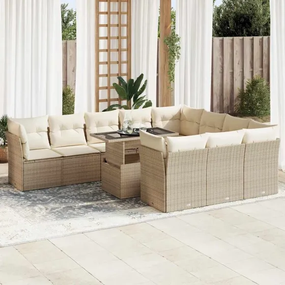 vidaXL 11-delers havemøbelssæt med polyrattan, beige