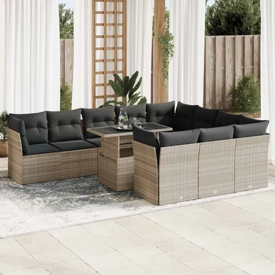 vidaXL 11-delssæt med hynder polyrattan grå