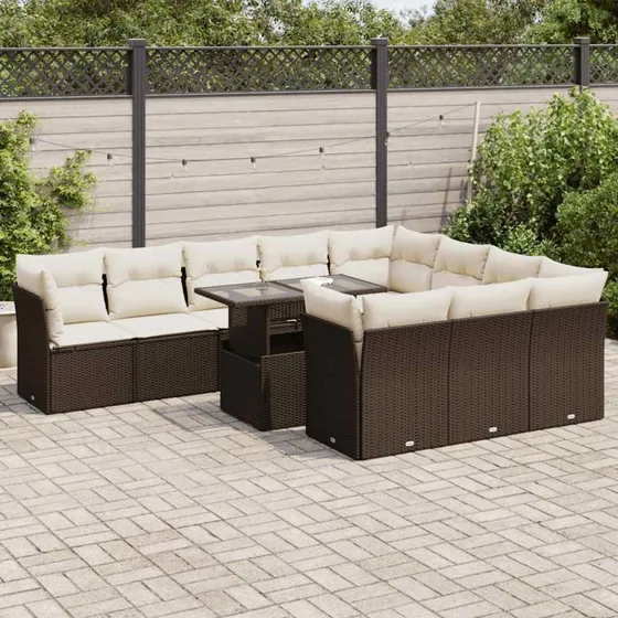 vidaXL 11-delssæt polyrattan brun med hynder