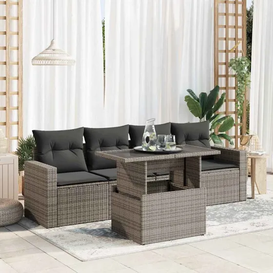 vidaXL 5-delssofasæt med hynder polyrattan grå