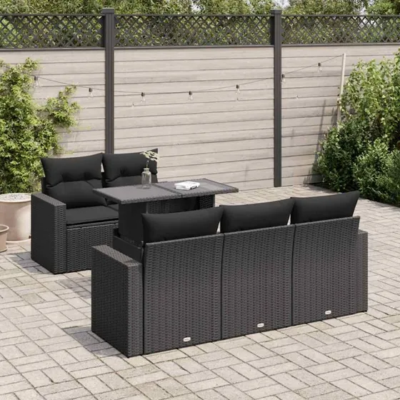 vidaXL 6-delssofasæt med hynder, polyrattan sort
