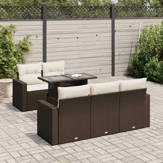 vidaXL 6-delssofasæt med hynder polyrattan brun