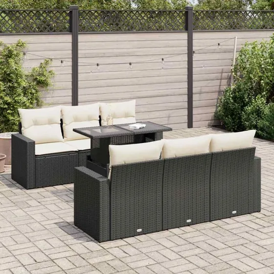 vidaXL 7-delssofasæt med hynder polyrattan sort