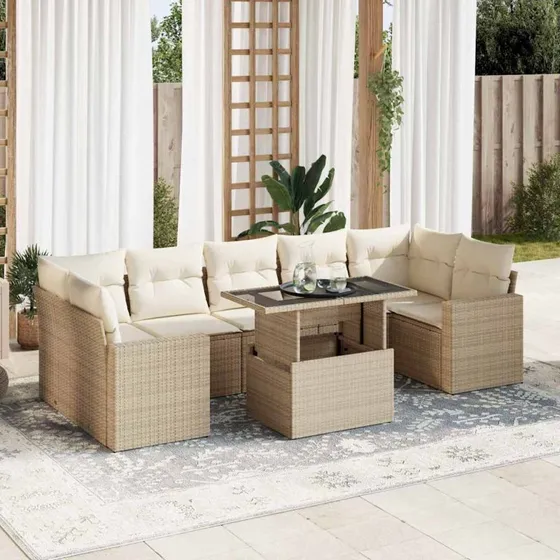 vidaXL 8-delsofasæt med hynder, polyrattan beige