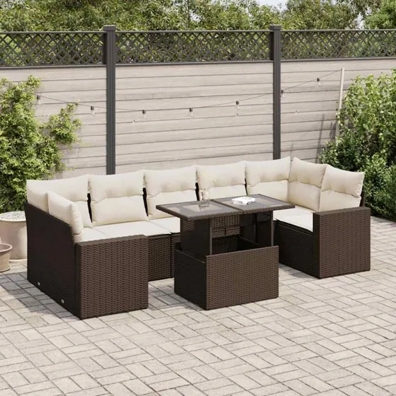 vidaXL 8-delssofasæt med hynder i polyrattan brun