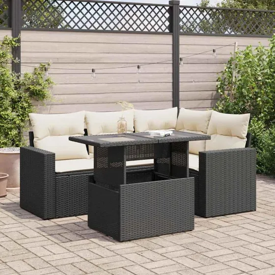vidaXL 5-deles sofasæt med hynder i polyrattan, sort