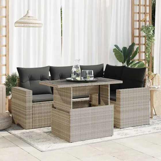 vidaXL 5-deles sofasæt med hynder polyrattan lysegrå