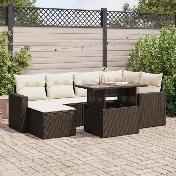 vidaXL 7-delssofasæt med hynder polyrattan brun