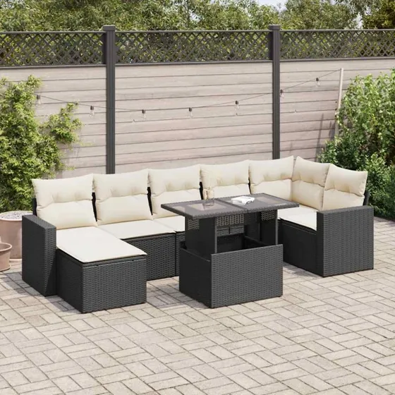 vidaXL 8-deles havesofasæt med hynder i polyrattan, sort