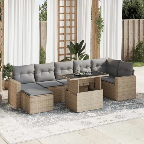 vidaXL 8-delssofasæt med hynder, polyrattan, beige