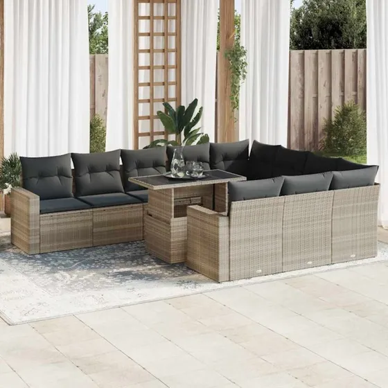 vidaXL 11-delssæt med hynder polyrattan grå