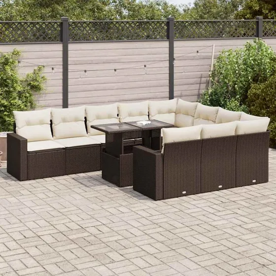 vidaXL 11-delssæt polyrattan brun med hynder