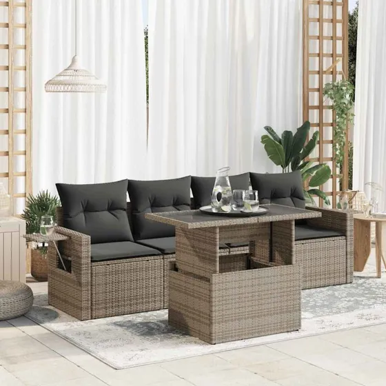 vidaXL 5-delssofasæt med hynder polyrattan grå