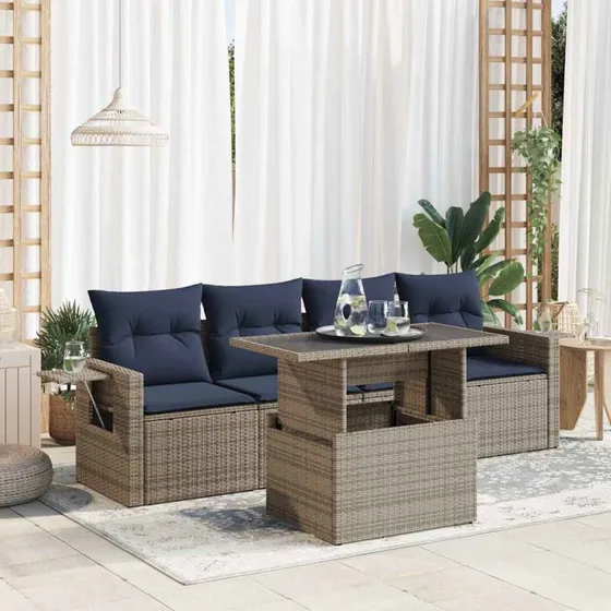 vidaXL 5-delssofasæt med hynder i grå polyrattan