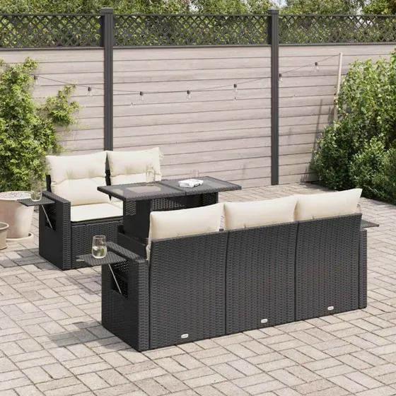 vidaXL 6-delssofasæt med hynder, polyrattan sort