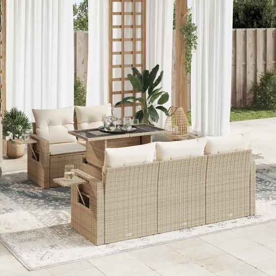 vidaXL 6-delssofasæt med hynder polyrattan beige