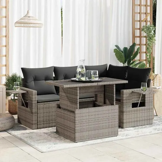 vidaXL 5-delssofasæt med hynder polyrattan grå