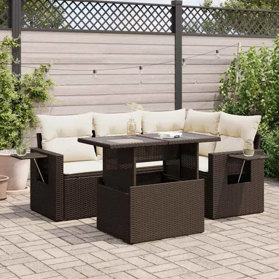 vidaXL 5-delssofasæt med hynder i polyrattan brun