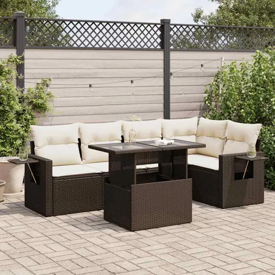 vidaXL 6-delssofasæt med hynder, polyrattan brun