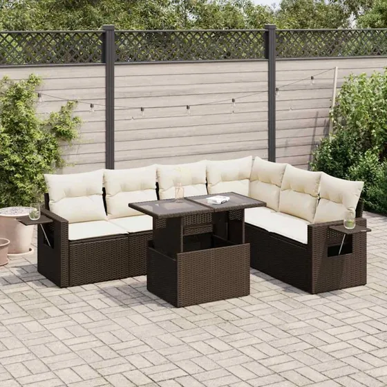 vidaXL 7-delssofasæt med hynder, polyrattan brun