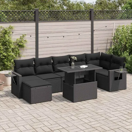 vidaXL 8-delssofasæt med hynder, polyrattan, sort