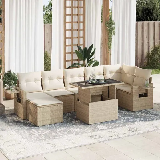 vidaXL 8-delssofasæt med hynder polyrattan beige