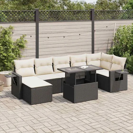 vidaXL 8-delssofasæt med hynder, polyrattan sort