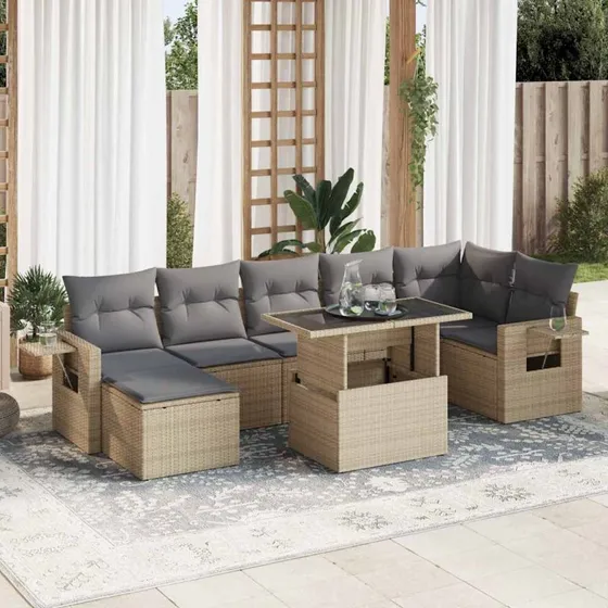 vidaXL 8-delssofasæt med hynder, polyrattan beige