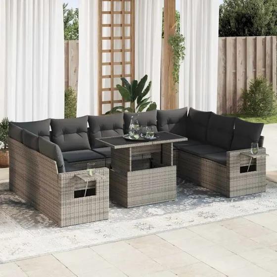 vidaXL 10-deligt sofasæt med hynder, polyrattan grå