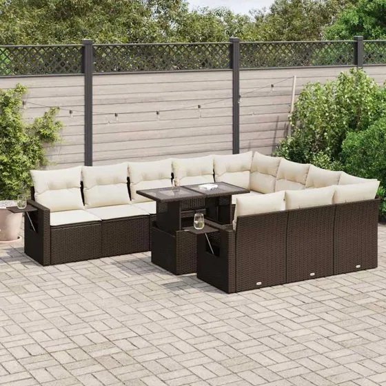 vidaXL 11-delssæt polyrattan brun med hynder