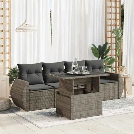 vidaXL 5-delssofasæt med hynder polyrattan grå