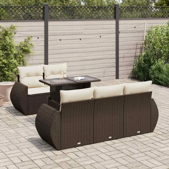 vidaXL 6-delssofasæt med hynder, polyrattan brun
