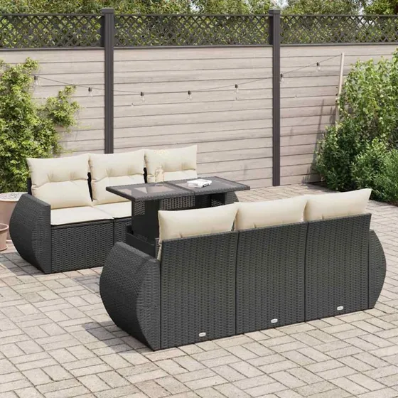 vidaXL 7-delssofasæt med hynder, polyrattan sort
