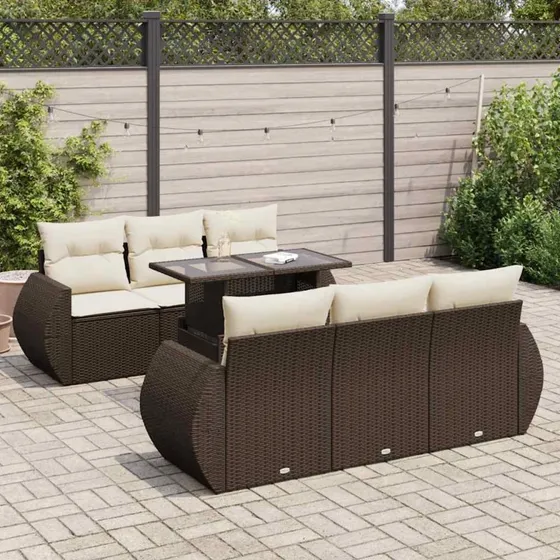 vidaXL 7-delssofasæt med hynder polyrattan brun