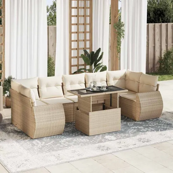 vidaXL 8-delers havesofasæt med hynder, polyrattan, beige