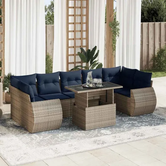 vidaXL 8-delers havesofasæt med hynder, polyrattan, grå