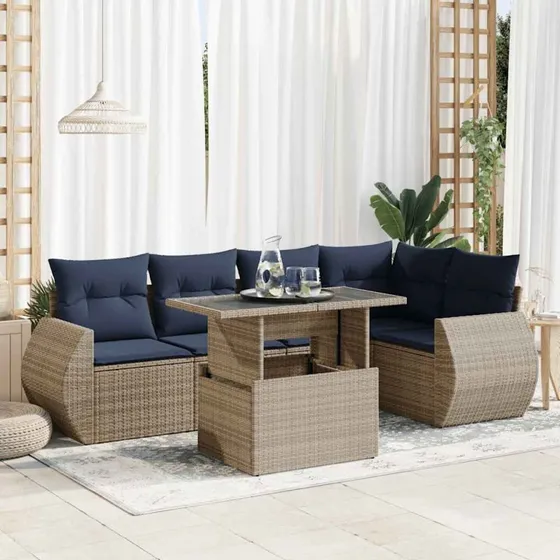 vidaXL 6-deligt havesofasæt med hynder i polyrattan og akacietræ, grå