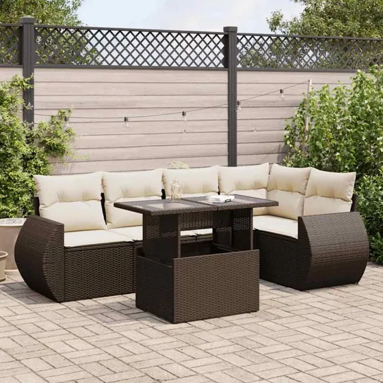 vidaXL 6-delssofasæt med hynder, polyrattan brun