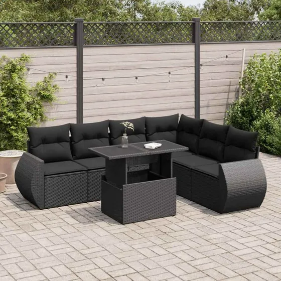 vidaXL 7-delssofasæt med hynder, polyrattan sort