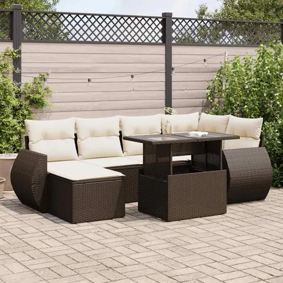 vidaXL 7-delssofasæt med hynder, polyrattan brun