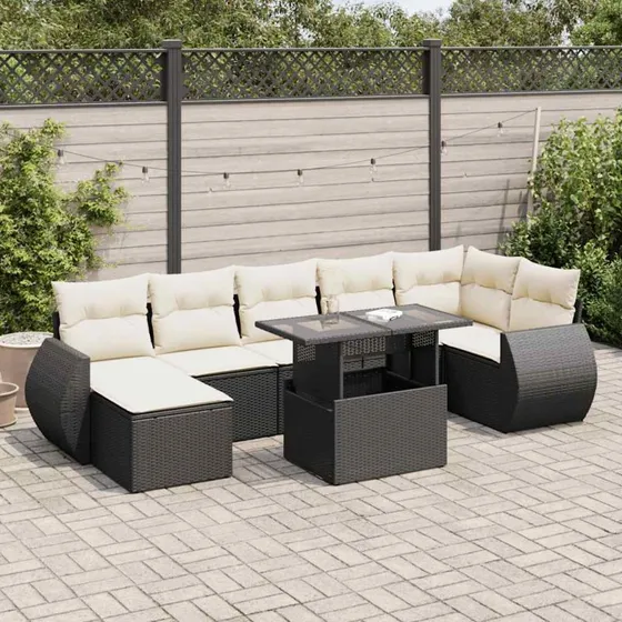 vidaXL 8-delers havesofasæt med hynder i polyrattan, sort