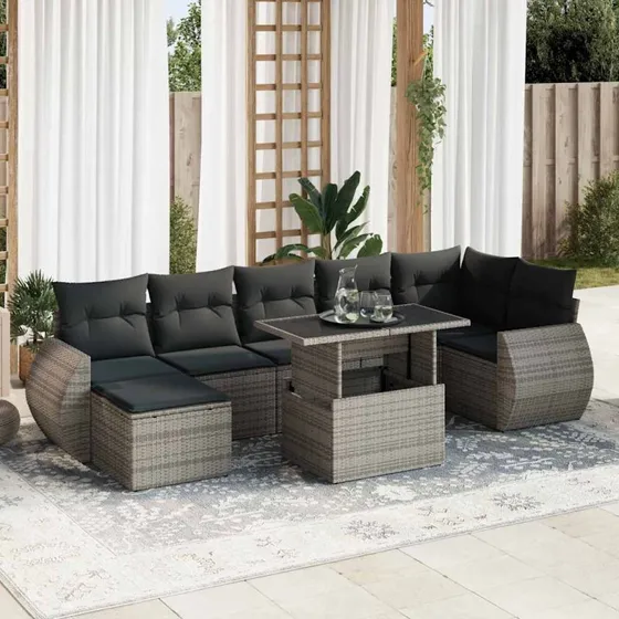 vidaXL 8-delssofasæt med hynder i polyrattan grå